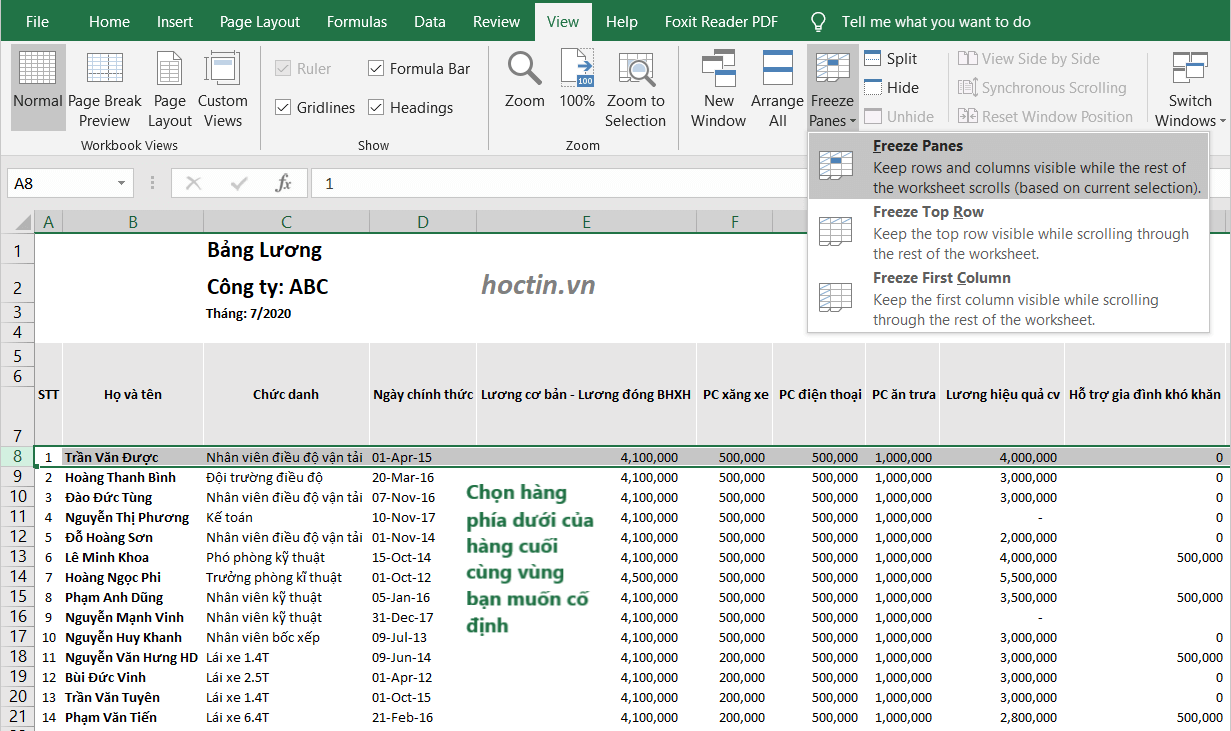 Cách Cố Định Nhiều Hàng Trong Excel Sử Dụng Freeze Panes