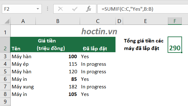 Hàm SUMIF được sử dụng để tính tổng trong Excel có điều kiện