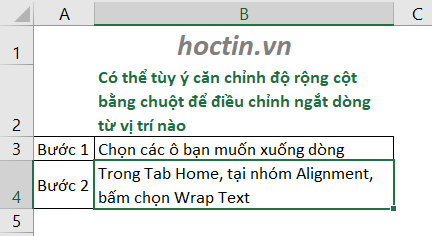 Cách Xuống dòng trong Excel bằng Wrap Text