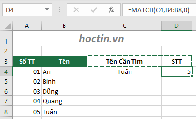Ví Dụ Cách Dùng Hàm Match Trong Excel
