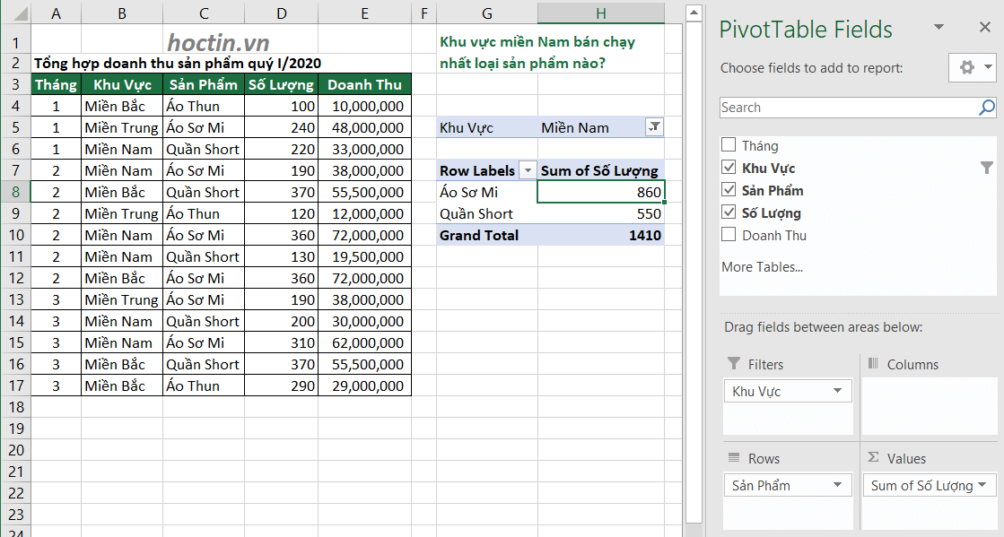 Cách Sử Dụng Pivot Table Nâng Cao Ứng Dụng Giải Bài Tập Excel Tìm sản phẩm bán chạy nhất