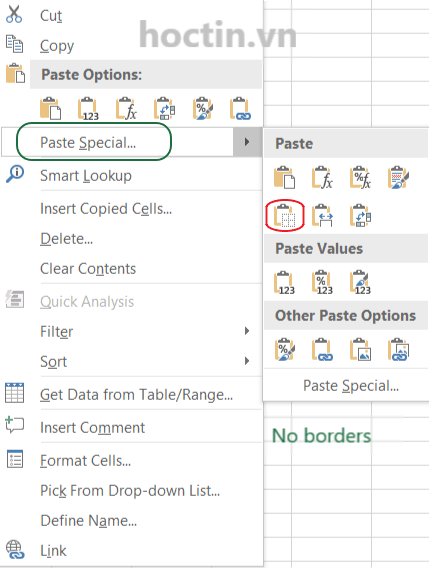Cách Copy Xóa Borders trong Excel bằng paste special