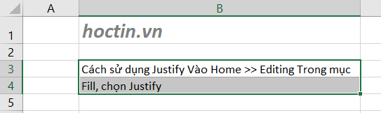 Kết quả sử dụng Justify gộp ô trong Excel
