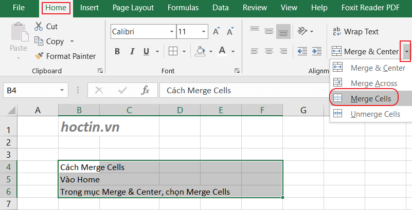 Ví Dụ Merge Cells Gộp Ô Trong Excel Và Không Căn Lề