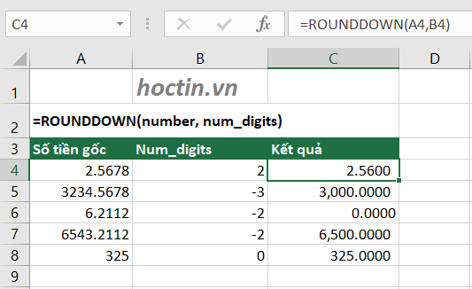 Cách làm tròn số trong Excel: Hàm Làm Tròn Xuống Trong Excel - Hàm ROUNDDOWN