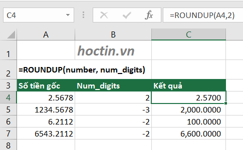 Hàm Làm Tròn Lên Trong Excel - Hàm ROUNDUP