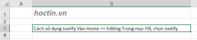 Kết quả cách gộp dữ liệu 2 dòng ở trên để nhập 2 hàng thành 1 trong Excel bằng Justify không làm mất dữ liệu của cột