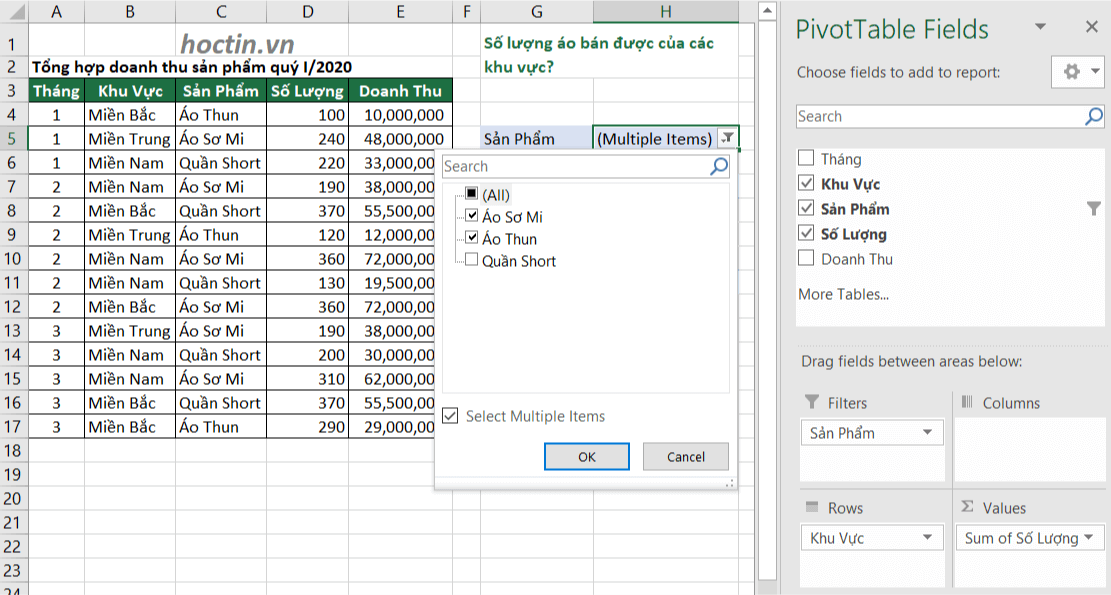 Cách Sử Dụng Pivot Table Nâng Cao Ứng Dụng Giải Bài Tập Excel Filters Nhiều giá trị