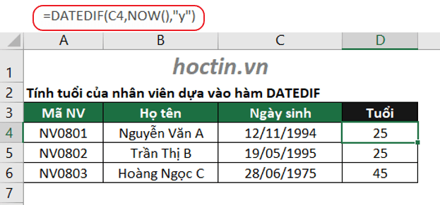 Ứng Dụng Hàm DATEDIF Tính Tuổi Trong Excel