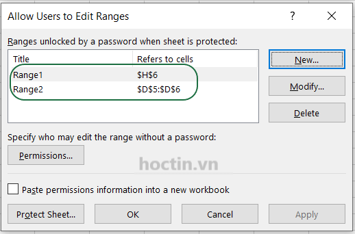 Mở Khóa Ô Trong Excel bằng Allow Users to Edit Ranges