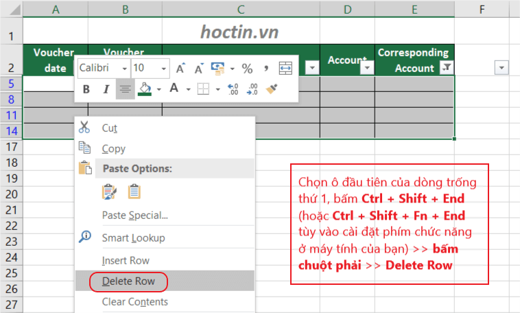 Xóa các dòng trống trong Excel sau khi lọc bằng Filter