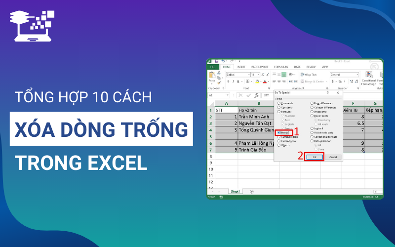 cách xóa dòng trống trong excel