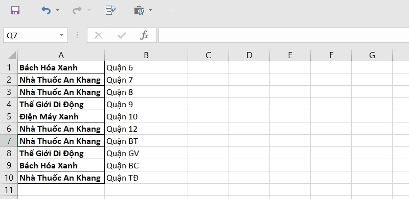 kết quả trả về sau khi xóa dòng trống Excel bằng Ctrl + G