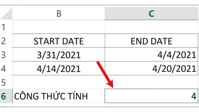 kết quả của hàm DAYS khi nhập với dữ liệu sẵn có