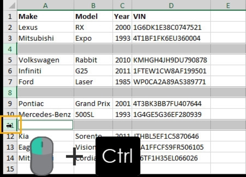 Nhấn giữ phím Ctrl và tiếp tục nhấp chọn các dòng trống khác