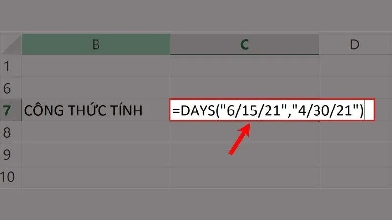 nhập trực tiếp công thức hàm DAYS vào ô tính