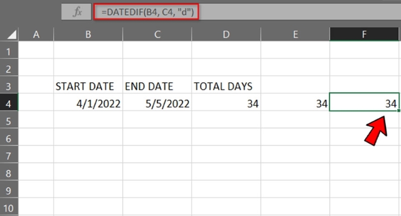 các bước áp dụng hàm DATEDIF để tính số ngày