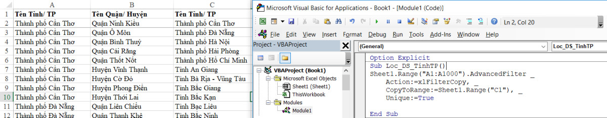 công cụ Advanced Filter trong VBA
