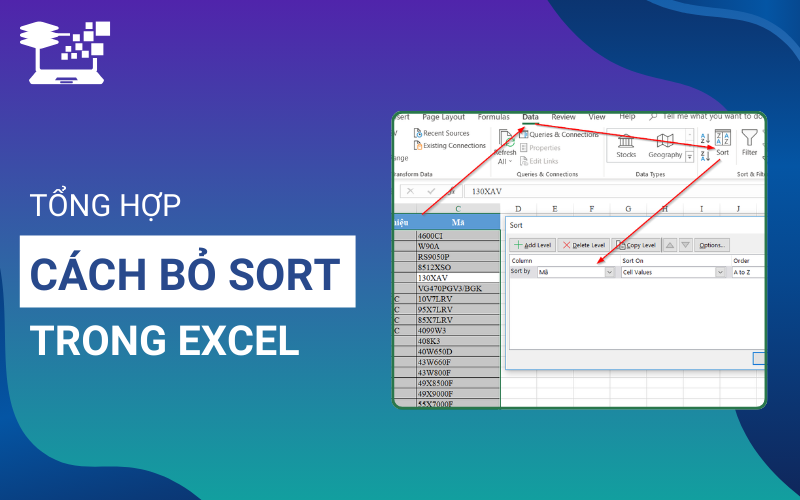 cách bỏ sort trong excel