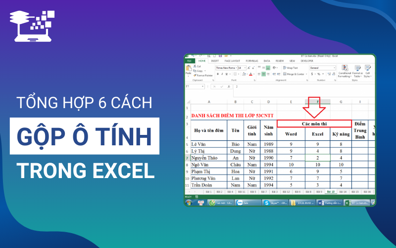 cách gộp ô trong excel