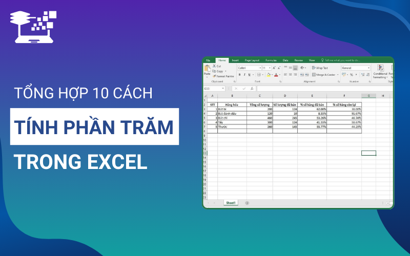 cách tính phần trăm trong excel