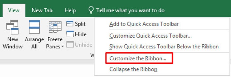 chọn Customize the Ribbon