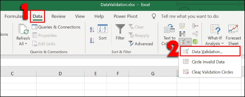 nhấn chọn Data Validation