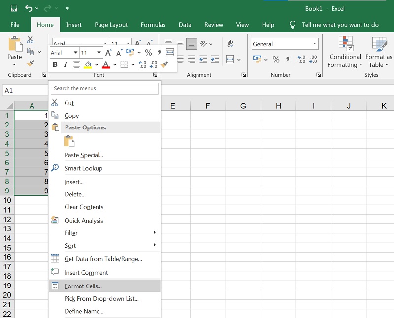 nhấn chuột phải và chọn Format Cells