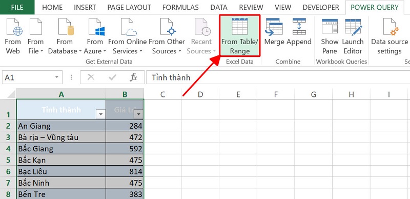 nhấn chọn From Table/Range
