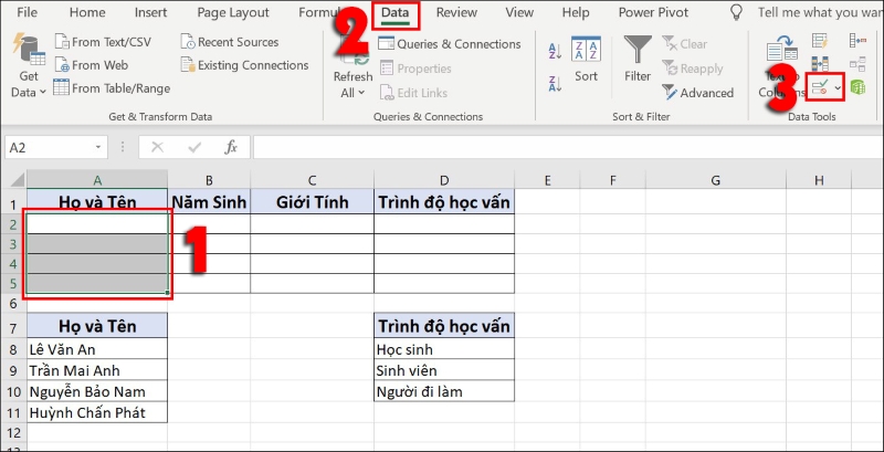 Chọn ô hoặc phạm vi ô cần bỏ định dạng Data Validation