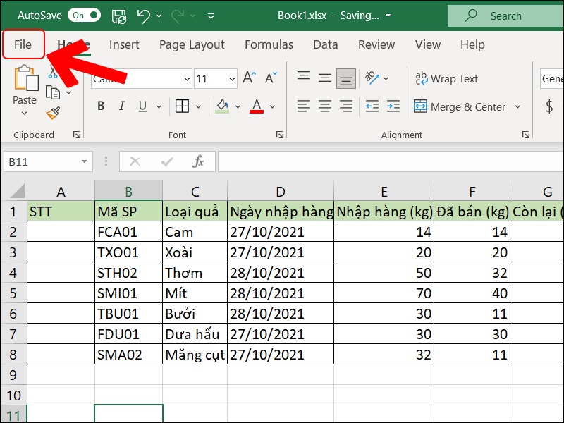 Chọn tab File trên thanh công cụ