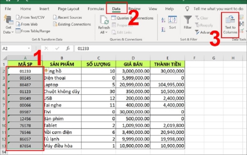 chọn Text to Columns