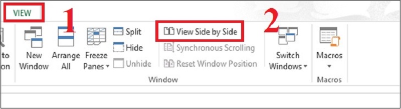 Chọn thẻ View và nhấn vào View Side by Side