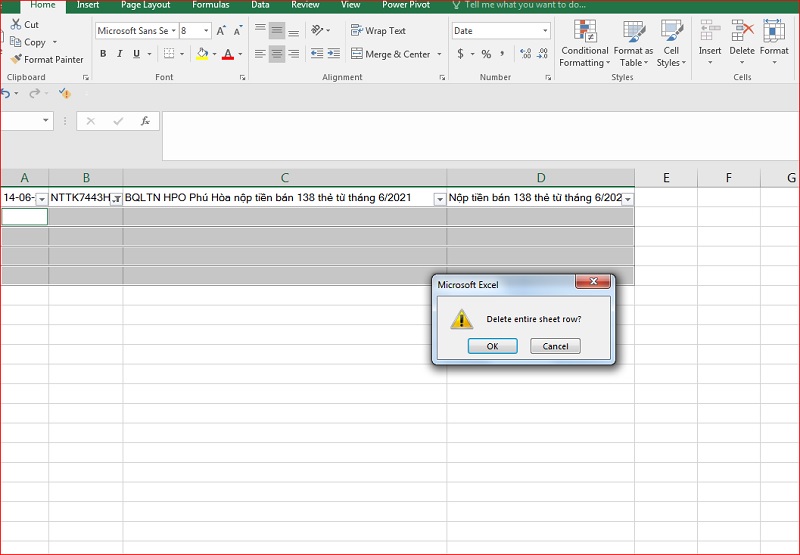 chọn tùy chọn Delete sheet rows để xóa các hàng có ô trống