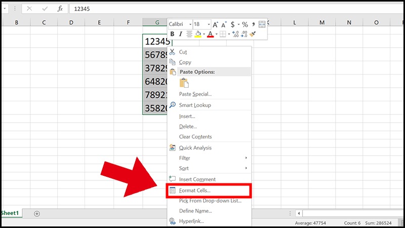 Nhấp chuột phải vào vùng đã chọn và chọn Format Cells