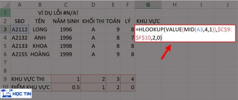Chuyển kết quả của hàm MID thành số bằng hàm VALUE