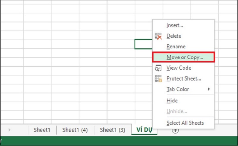 click chuột phải vào sheet mà bạn muốn copy và chọn Move or Copy