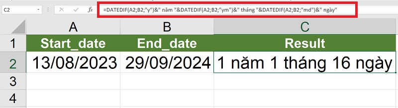 sử dụng hàm DATEDIF tính khoảng cách ngày tháng năm