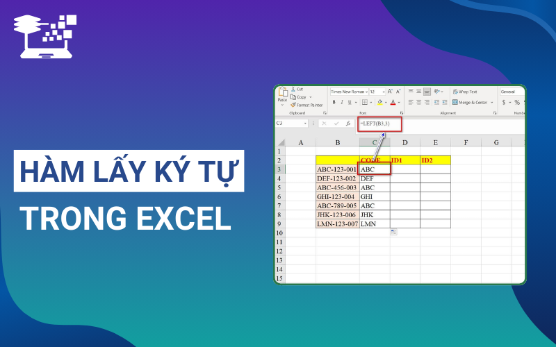 hàm lấy ký tự bất kỳ trong excel