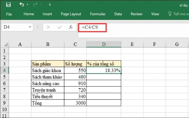 Có hàm tính phần trăm trong Excel không