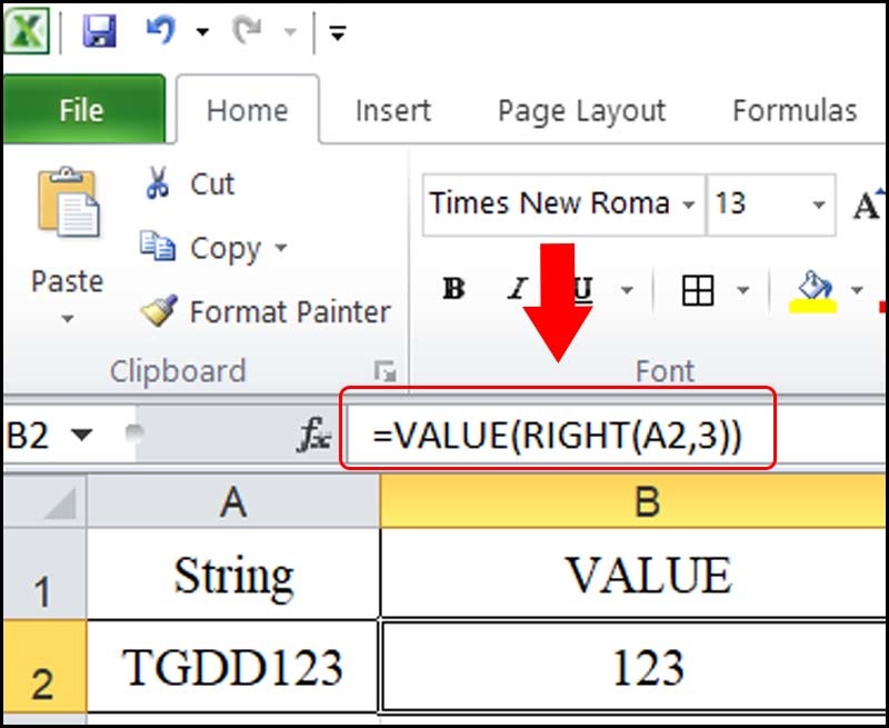 kết hợp hàm VALUE với hàm RIGHT