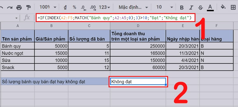 kết hợp hàm INDEX và MATCH với hàm IF