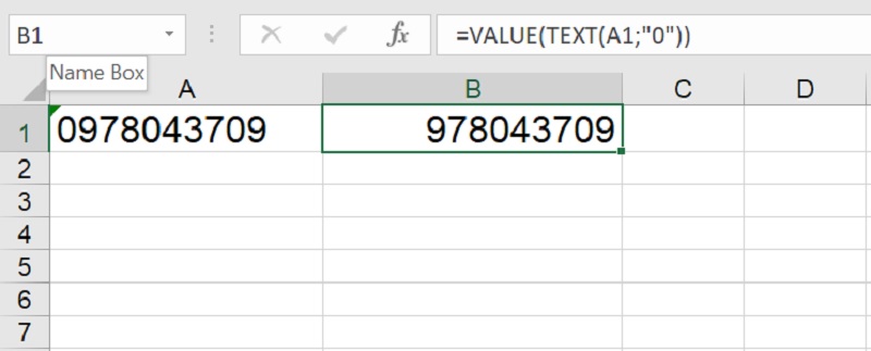 kết hợp hàm TEXT và VALUE để loại bỏ số 0