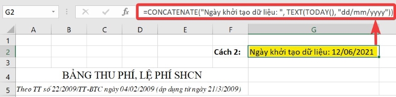 Dùng hàm CONCATENATE để nối chuỗi ký tự với hàm TEXT