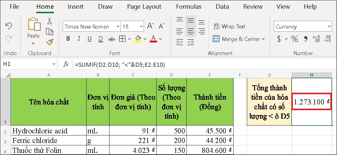 kết quả tính tổng