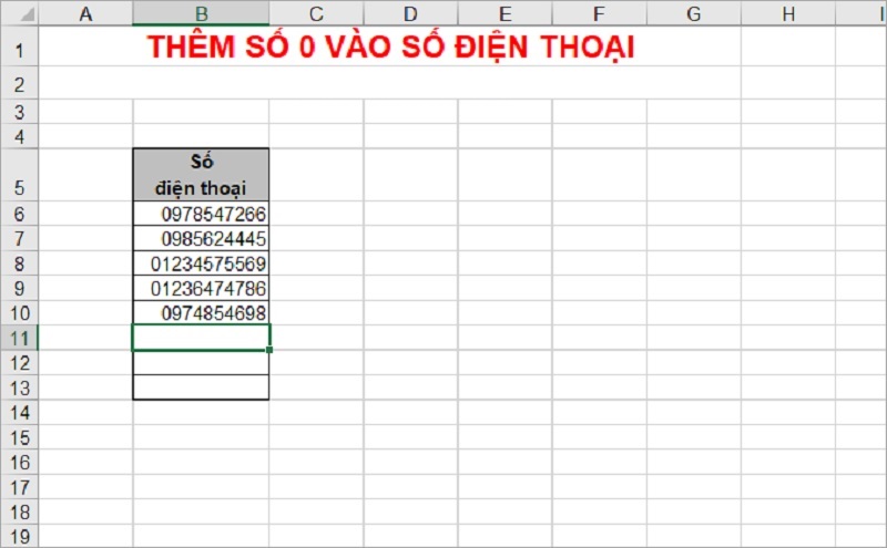 Kết quả sau khi thêm 1 số 0 vào đầu dãy số