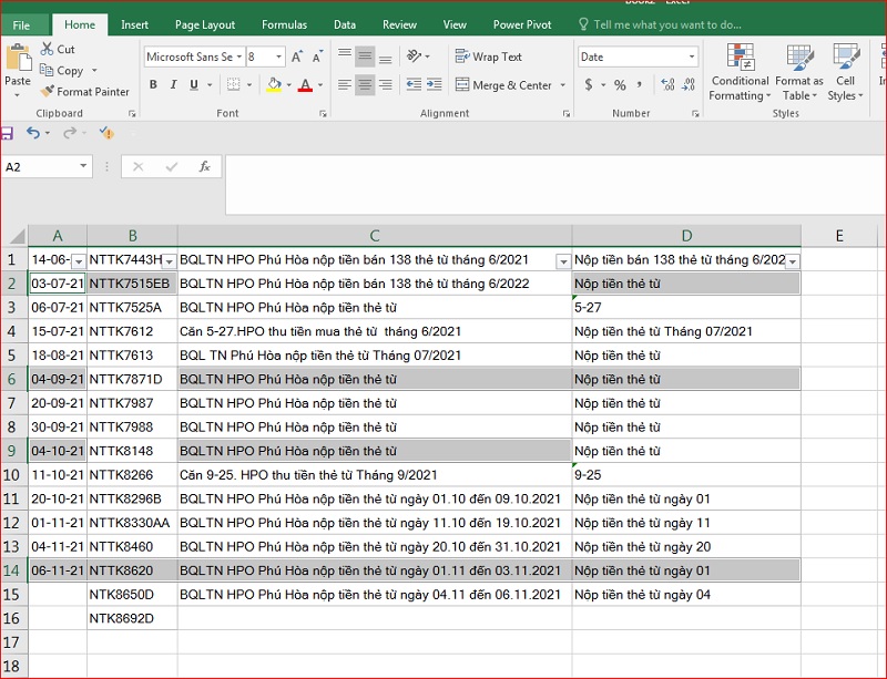 kết quả sau khi xóa ô trống trong Excel bằng phím tắt