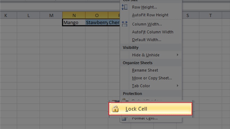 nhấn chọn Lock Cell
