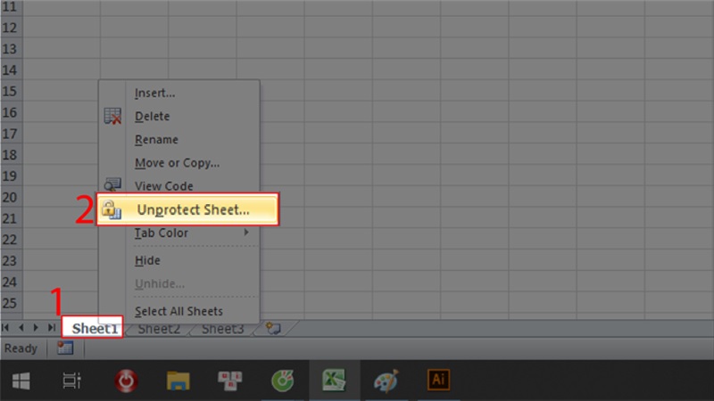 nhấn chọn Unprotect Sheet