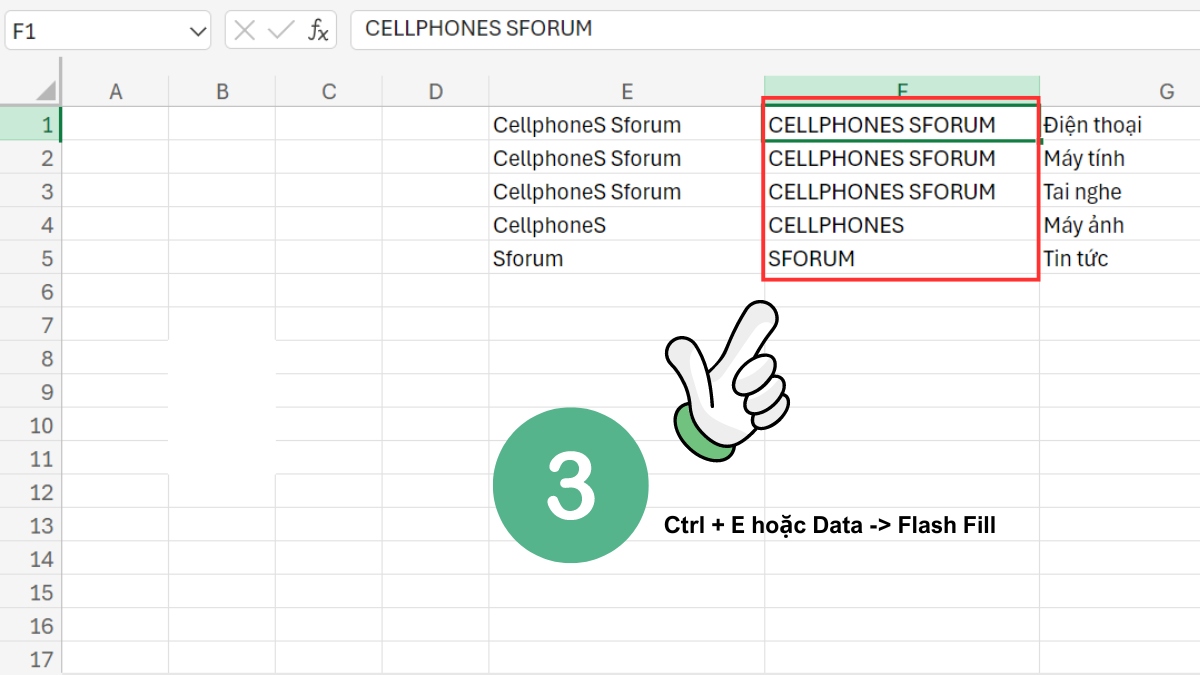 nhấn Flash Fill
